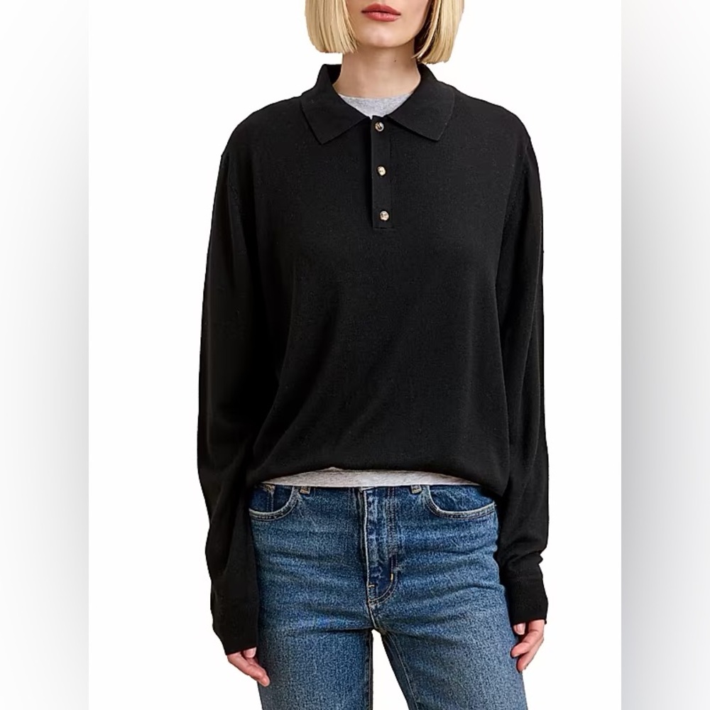 NWT La Ligne Ben Black‎ Long Sleeve Polo Top